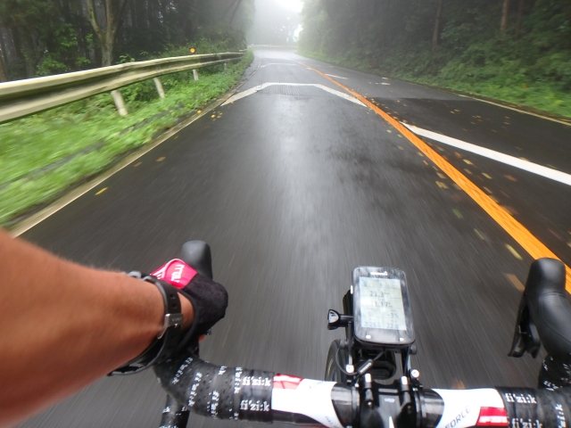 朝の路面とハンドルまわり