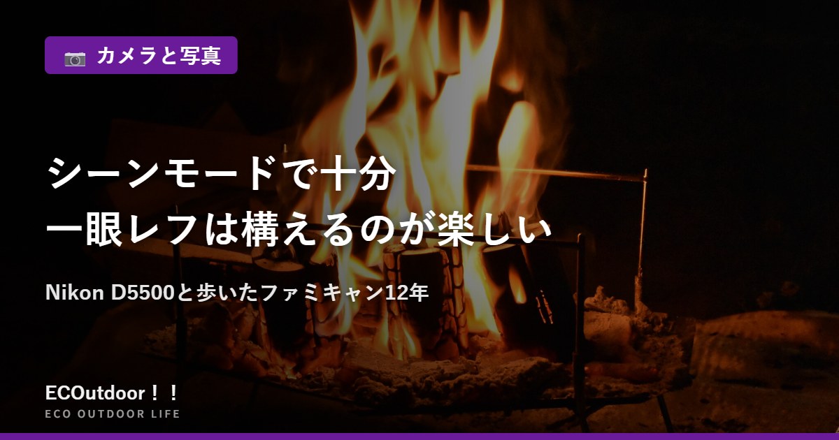 夜の焚き火の炎｜一眼レフはシーンモードで十分