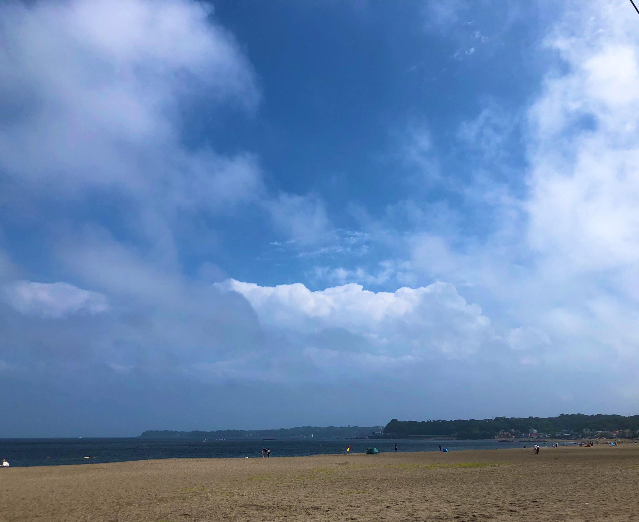 暑い日の海辺、日陰から見た景色